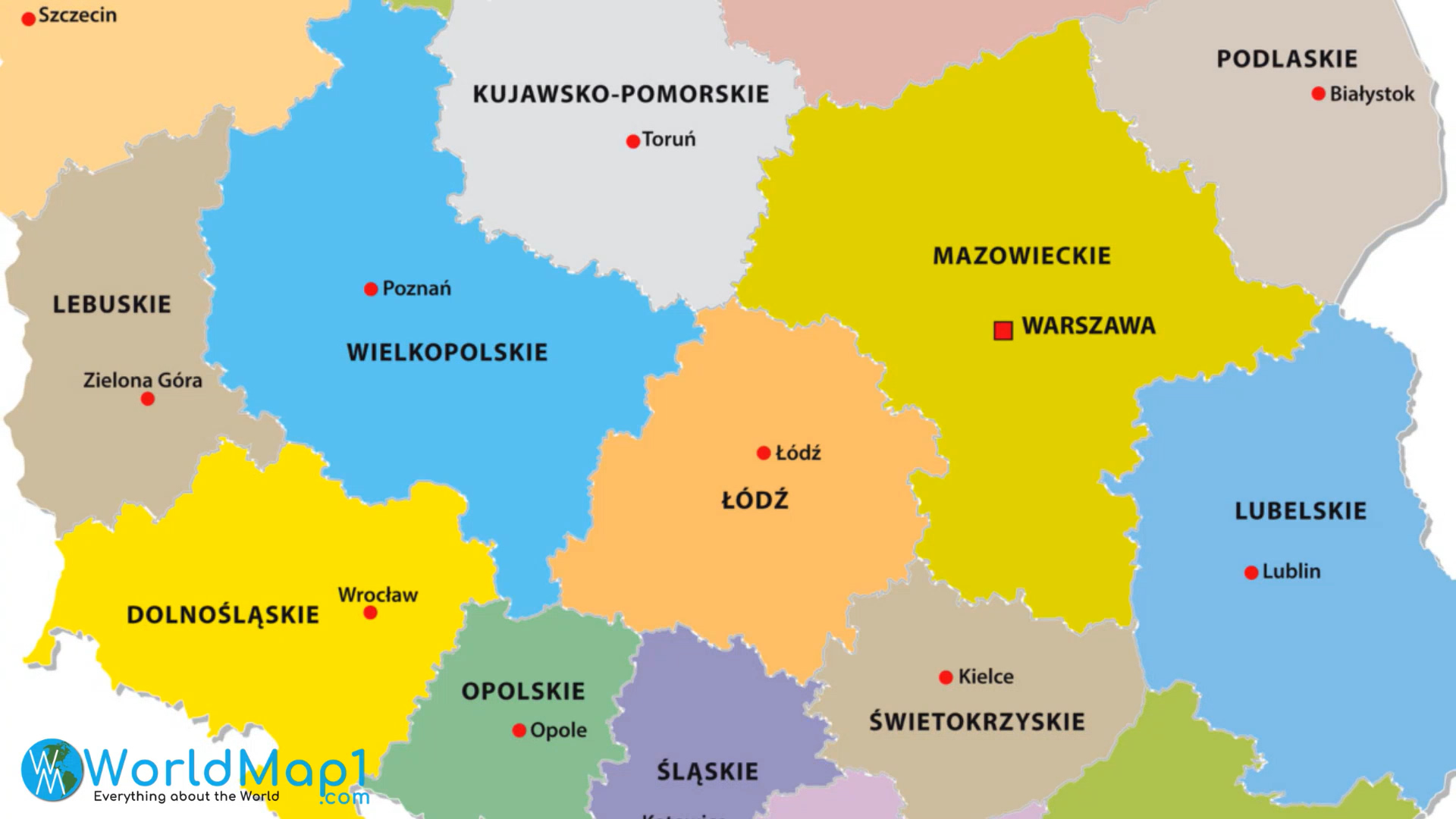 Polonya'da Varşova ve Lublin Haritası